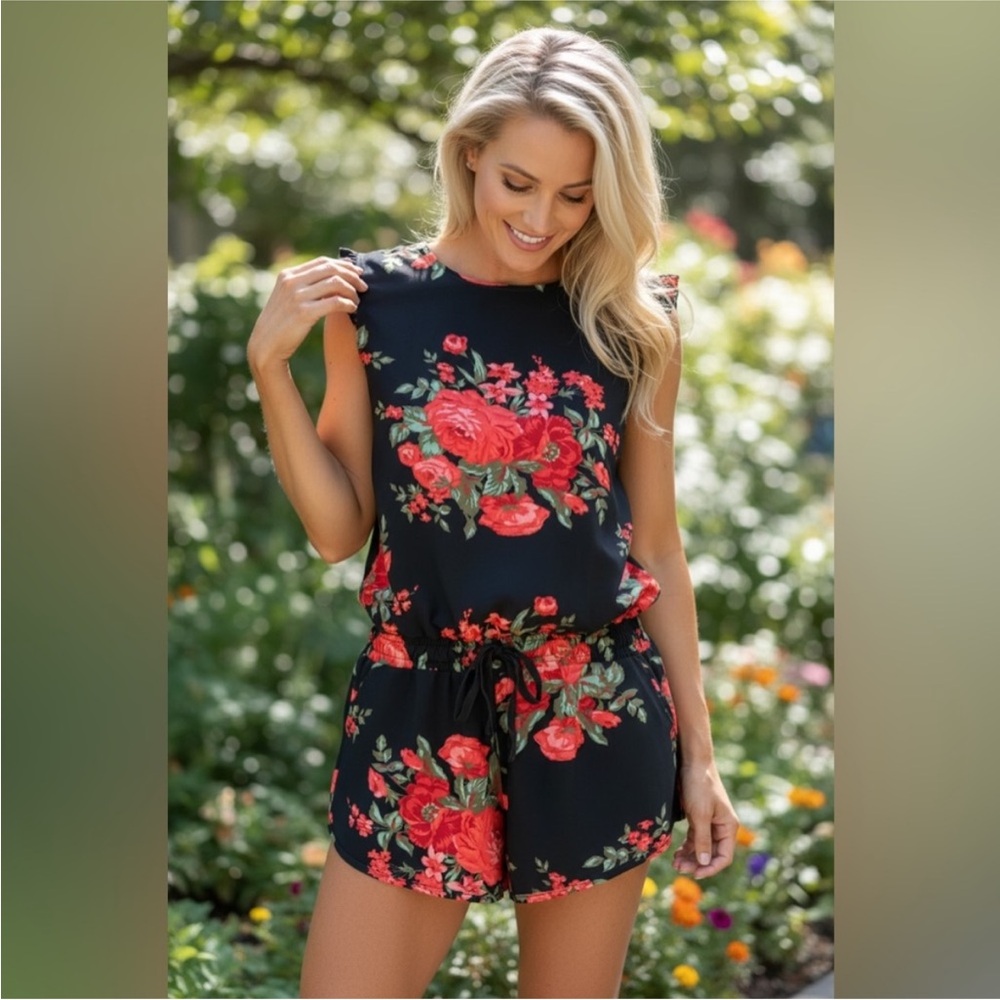 Albion fit black floral romper